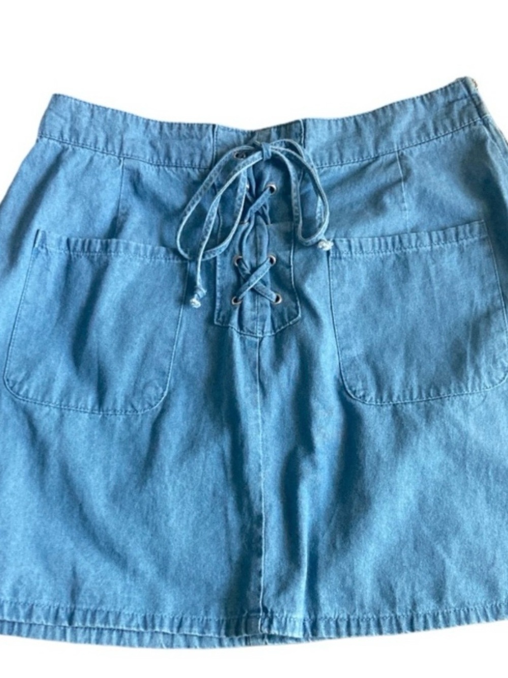 My Michelle Blue Chambray Denim Lace-Up  Skirt. Sz 9